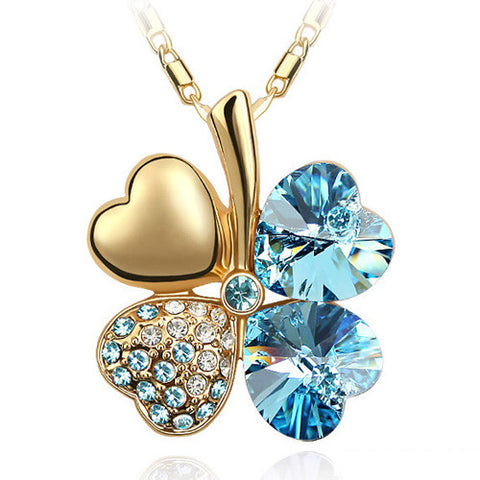 Image of Crystal four Leaf Clover heart rhinestones necklace pendant jewelry - I'LL TAKE THIS