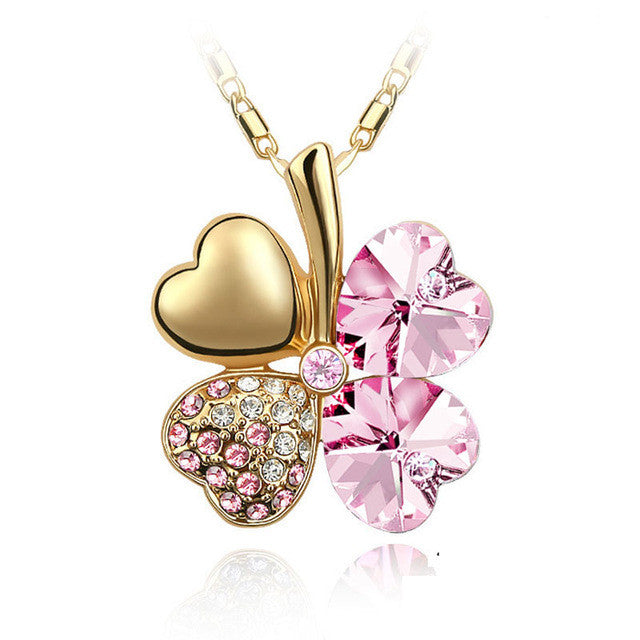 Crystal four Leaf Clover heart rhinestones necklace pendant jewelry - I'LL TAKE THIS