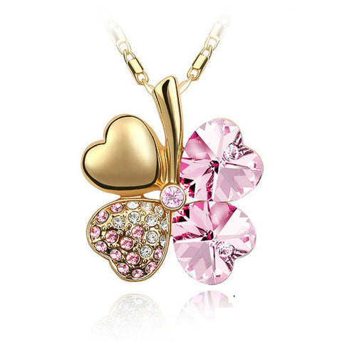 Image of Crystal four Leaf Clover heart rhinestones necklace pendant jewelry - I'LL TAKE THIS