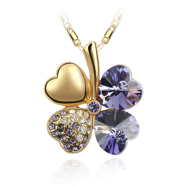 Crystal four Leaf Clover heart rhinestones necklace pendant jewelry - I'LL TAKE THIS