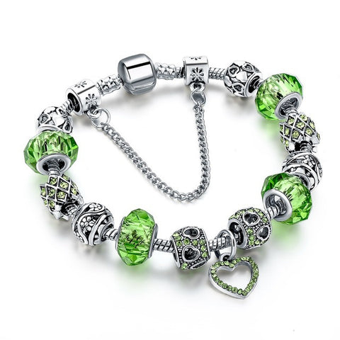 Image of Charm Bracelets - Silver Plated with Heart design in Blue, Green, Pink with Crystal Beads - I'LL TAKE THIS