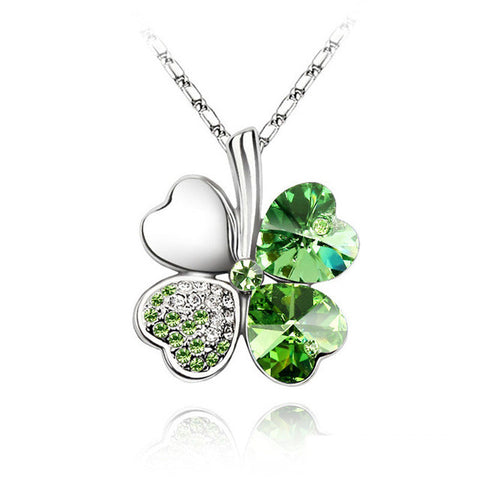 Image of Crystal four Leaf Clover heart rhinestones necklace pendant jewelry - I'LL TAKE THIS