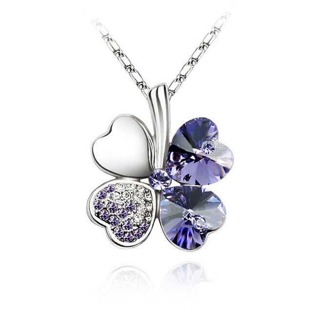 Crystal four Leaf Clover heart rhinestones necklace pendant jewelry - I'LL TAKE THIS