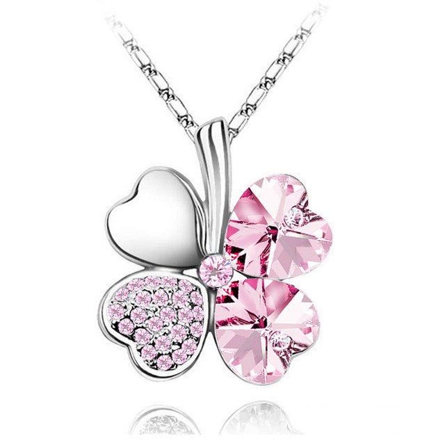 Crystal four Leaf Clover heart rhinestones necklace pendant jewelry - I'LL TAKE THIS