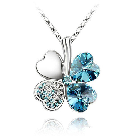 Image of Crystal four Leaf Clover heart rhinestones necklace pendant jewelry - I'LL TAKE THIS