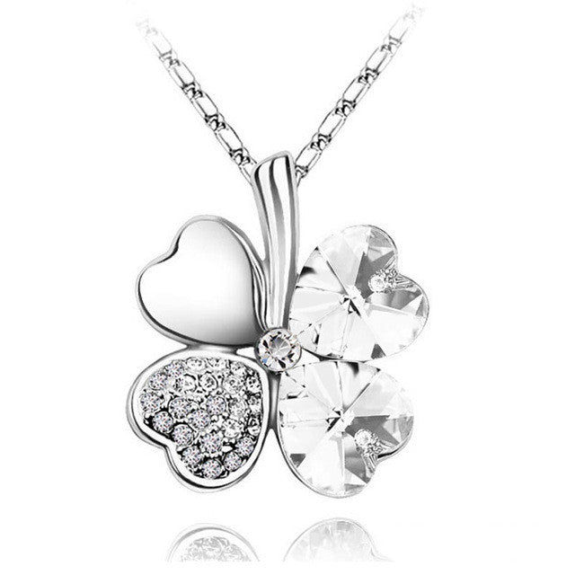 Crystal four Leaf Clover heart rhinestones necklace pendant jewelry - I'LL TAKE THIS
