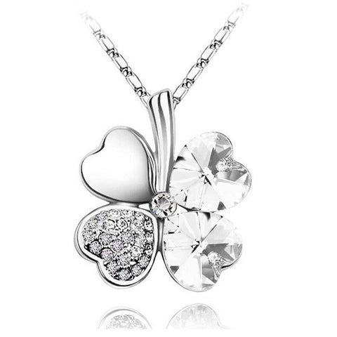 Image of Crystal four Leaf Clover heart rhinestones necklace pendant jewelry - I'LL TAKE THIS