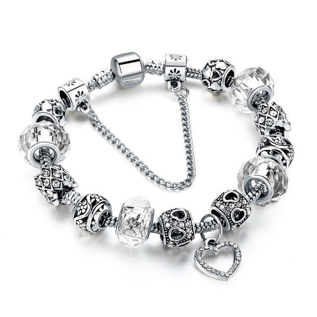 Charm Bracelets - Silver Plated with Heart design in Blue, Green, Pink with Crystal Beads - I'LL TAKE THIS
