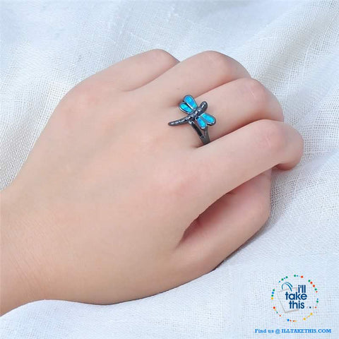 Image of Vintage Black Styled, Blue Opal Dragonfly RING's ๐ - I'LL TAKE THIS