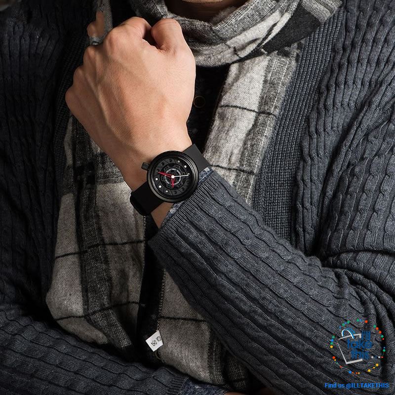 Waterproof Mens Wristwatches, Rubber Strap, 43mm/1.69' Watch face finished in Black or Silver - I'LL TAKE THIS