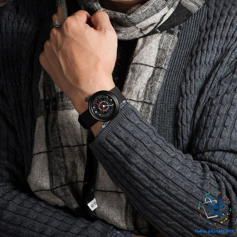 Image of Waterproof Mens Wristwatches, Rubber Strap, 43mm/1.69' Watch face finished in Black or Silver - I'LL TAKE THIS