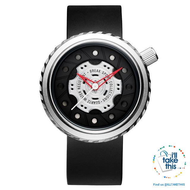 Waterproof Mens Wristwatches, Rubber Strap, 43mm/1.69' Watch face finished in Black or Silver - I'LL TAKE THIS