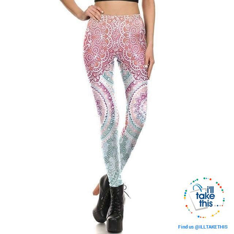 Image of Series of 7 Slender fitting Mandala/Lotus Flower Leggings Mandala Digital Print - I'LL TAKE THIS