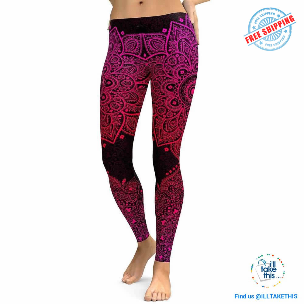 Series of 7 Slender fitting Mandala/Lotus Flower Leggings Mandala Digital Print - I'LL TAKE THIS