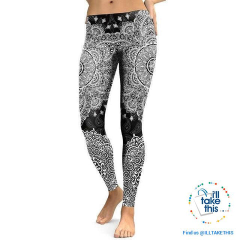 Image of Series of 7 Slender fitting Mandala/Lotus Flower Leggings Mandala Digital Print - I'LL TAKE THIS