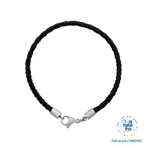 Image of Americana Braided Leather Charm bracelet features an enamel Love Heart American flag - I'LL TAKE THIS