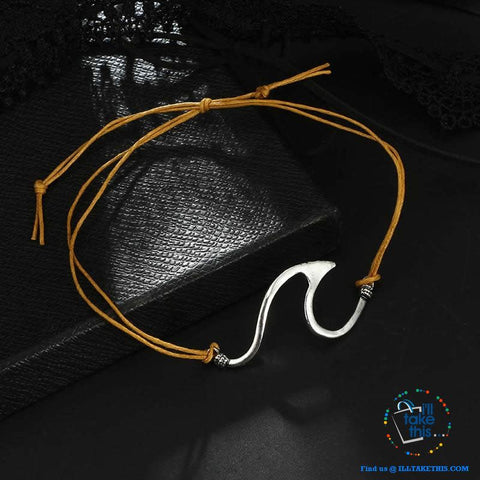 Image of 🌊Women's Gypsy/Boho Big Wave Bracelet with Adjustable brown rope - I'LL TAKE THIS