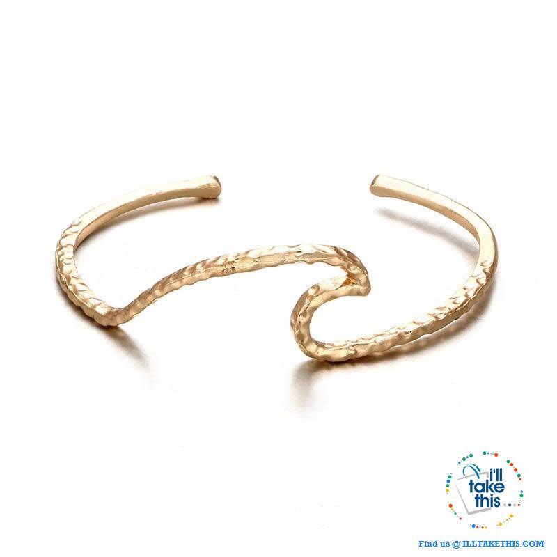 Women's Big Wave Bracelet Distressed Metal Bangle - Gold or Silver Colors with an Adjustable opening - I'LL TAKE THIS