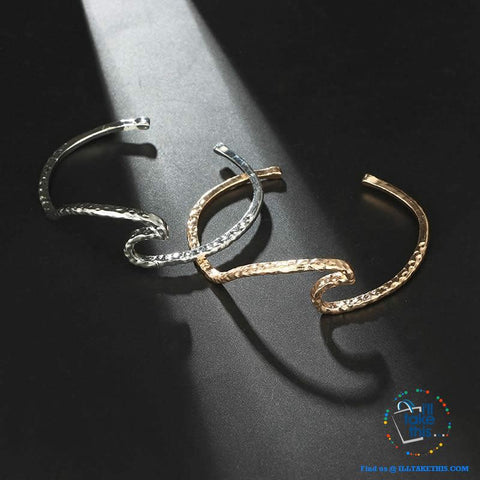 Image of Women's Big Wave Bracelet Distressed Metal Bangle - Gold or Silver Colors with an Adjustable opening - I'LL TAKE THIS