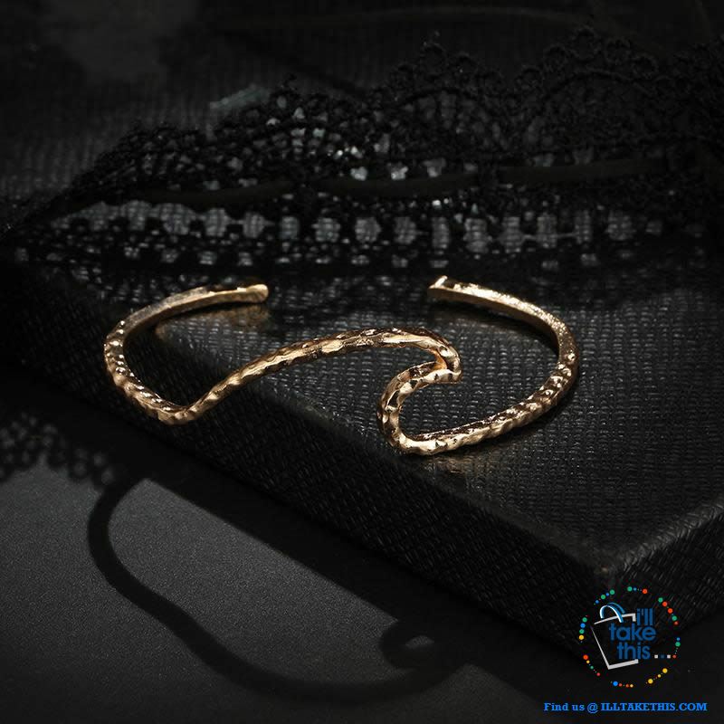Women's Big Wave Bracelet Distressed Metal Bangle - Gold or Silver Colors with an Adjustable opening - I'LL TAKE THIS