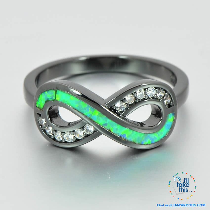 ๐ Infinity Green Fire Opal Ring Accented with Crystal studs Black Gold Filled Women's Rings - I'LL TAKE THIS