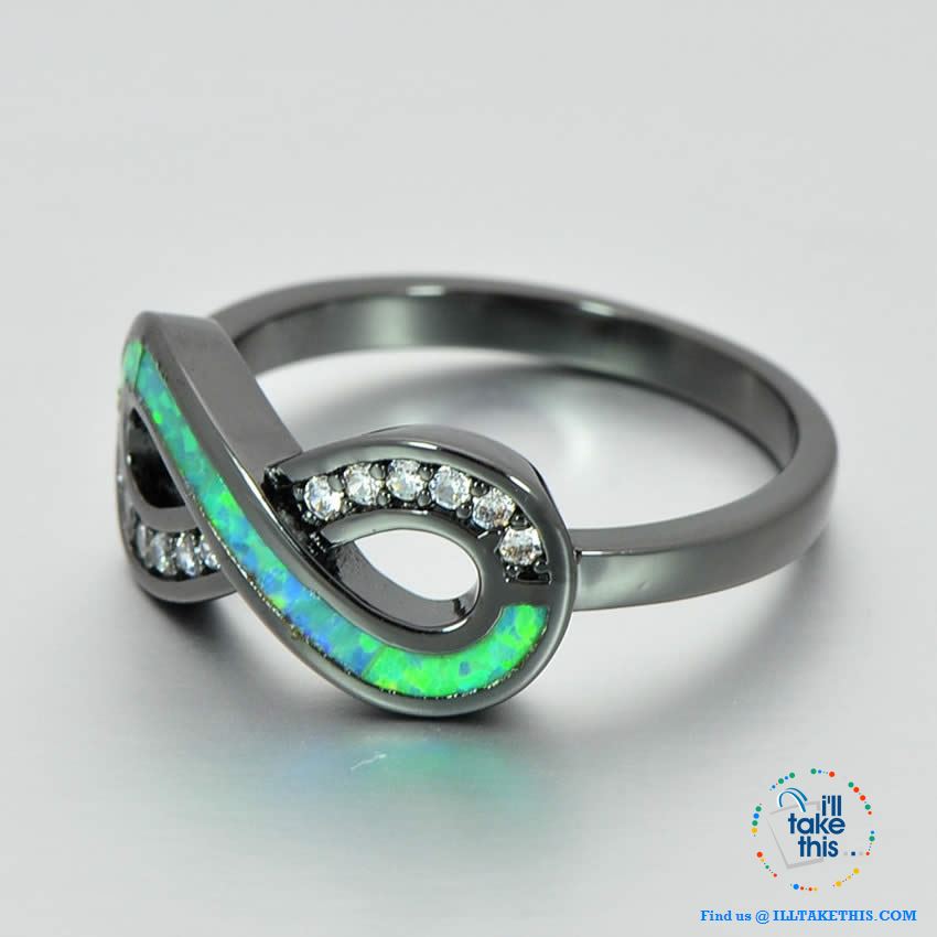 ๐ Infinity Green Fire Opal Ring Accented with Crystal studs Black Gold Filled Women's Rings - I'LL TAKE THIS