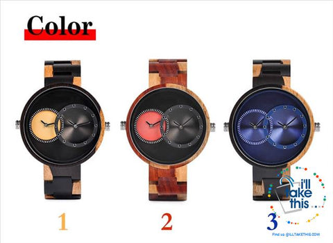 Image of ⌚ Dual time-zoned, Unique Design Ultra-thin Wooden watch, themed to impress. - I'LL TAKE THIS