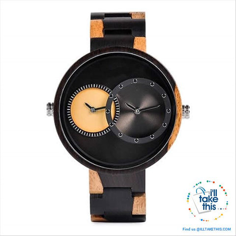 Image of ⌚ Dual time-zoned, Unique Design Ultra-thin Wooden watch, themed to impress. - I'LL TAKE THIS