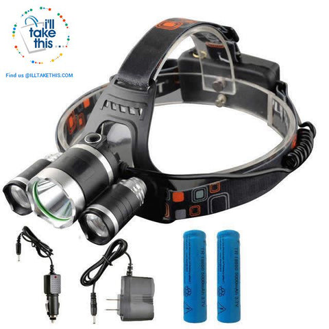 Image of Super Bright -13000 Lumens 4 Mode Triple LED Headlamp w/wo Batteries / Power charger - I'LL TAKE THIS