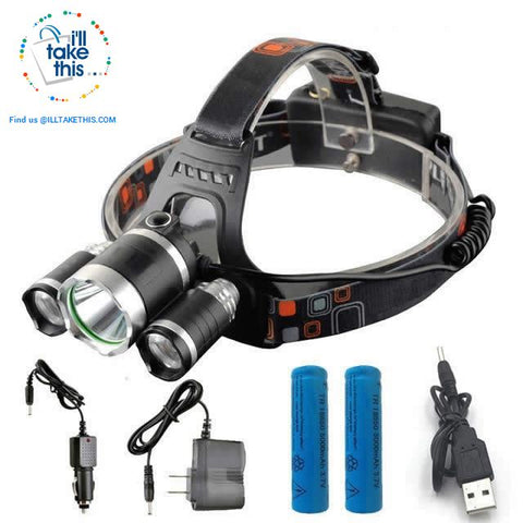 Image of Super Bright -13000 Lumens 4 Mode Triple LED Headlamp w/wo Batteries / Power charger - I'LL TAKE THIS