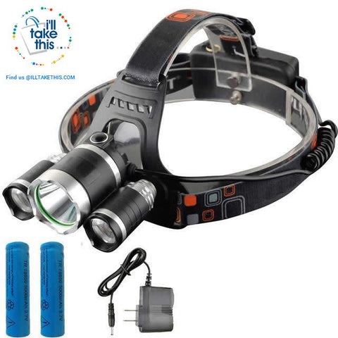 Image of Super Bright -13000 Lumens 4 Mode Triple LED Headlamp w/wo Batteries / Power charger - I'LL TAKE THIS