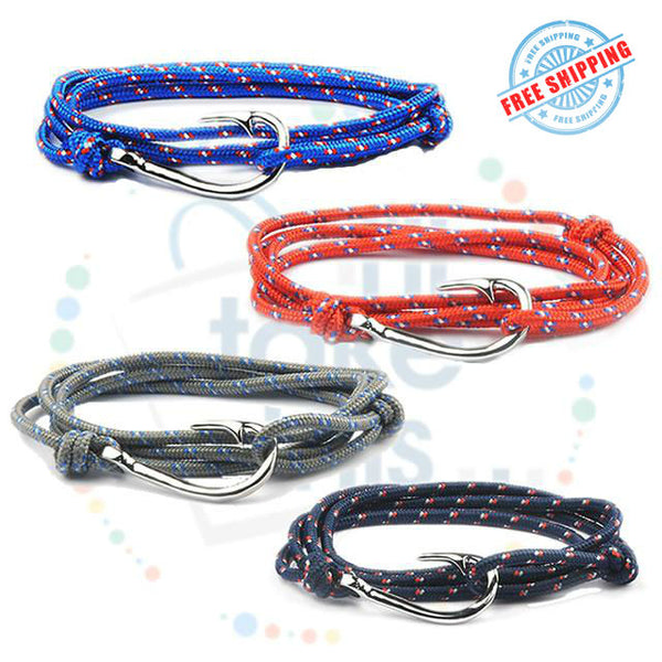 Uni-Sex Adjustable Rope Fishing Style Bracelet, with a Silver Hook