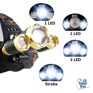 📣 Headlamp Zoomable Ultra High 10000 Lumens Headlight 3 * LED CREE XM-L T6