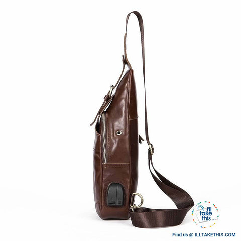 Image of EASY Sling Shoulder All Leather Back Pack with USB Charging - I'LL TAKE THIS