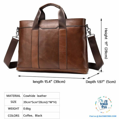 Image of 15" Men's Leather Briefcase, Ideal for Office essentials inc MacBook/iPad/Laptop + in Black or Brown - I'LL TAKE THIS
