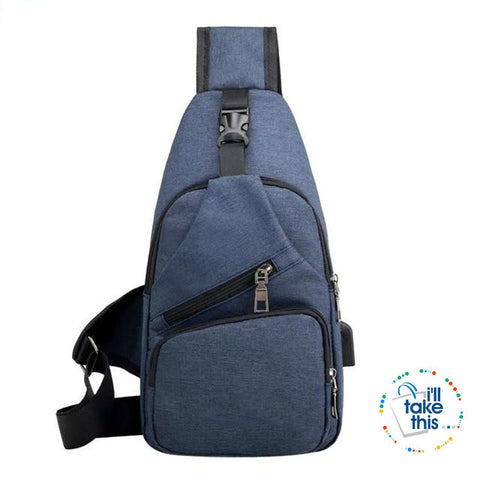 Image of Single Shoulder Strap crossbody Canvas Bag + USB Charging access in an EASY Sling Shoulder Backpack - I'LL TAKE THIS