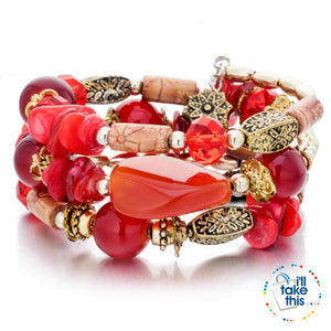 Bohemian Bead/Charm Bracelet Multi-layered, Designed to give a modern stacked Look, 9 Color Options