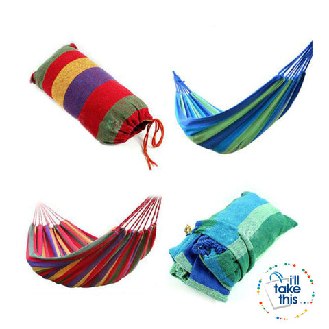 Image of Portable Hammock Swing Canvas Striped Rainbow with Hang Bed - 185*80cm (72*31 Inches) - I'LL TAKE THIS