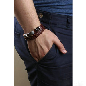 Men's Multi-wrap Leather Bracelets in brown/black with stainless buckle Great male jewelry cool look - I'LL TAKE THIS
