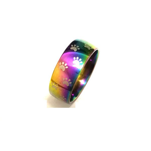 Rainbow Stainless Steel Cute Cat or Dog Paw Ring - Women Girl jewelry Great Gift idea