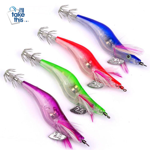 Image of Fishing Lure LED Luminous Squid Jig 4 Piece various color Set - Squid Jig Night Fishing Lures - I'LL TAKE THIS