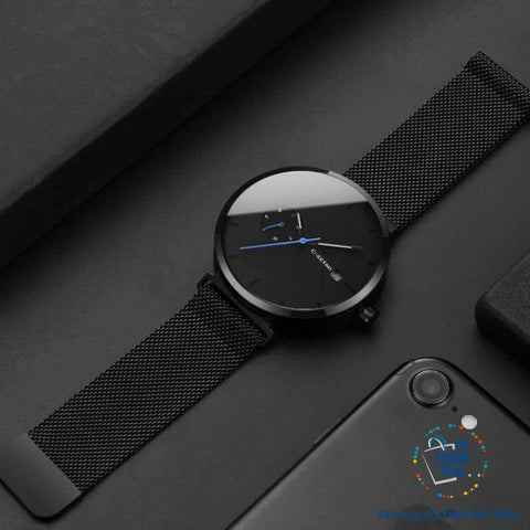Image of Ambassador Blue Point Ultra Sleek Men's Wristwatch all Black with Mesh Stainless Wristband - I'LL TAKE THIS
