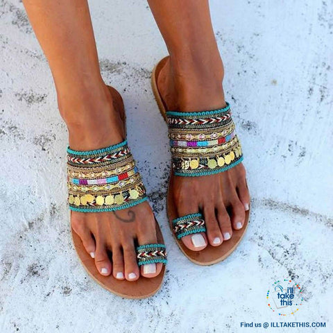 Image of Handmade Women's Woven Bohemian Beach Sandals/Flip Flops - I'LL TAKE THIS
