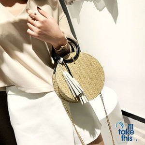 Round Stylish Straw Bag Handbag with Small Chain Shoulder Strap 3 Colors - I'LL TAKE THIS