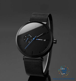 Ambassador Blue Point Ultra Sleek Men's Wristwatch all Black with Mesh Stainless Wristband