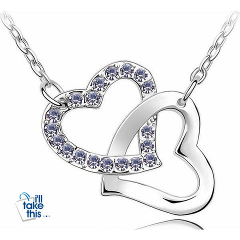 Image of Double Hearts Pendant with Crystal Zircon Alloy Eight Colors Necklace - I'LL TAKE THIS