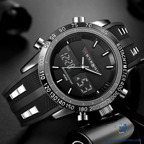 Image of Dual Faced Water Resistant Sports Watch ⌚ Analog/Digital Men's Quartz Wristwatch - I'LL TAKE THIS