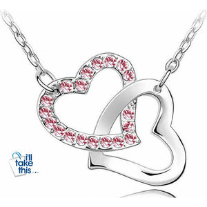 Double Hearts Pendant with Crystal Zircon Alloy Eight Colors Necklace