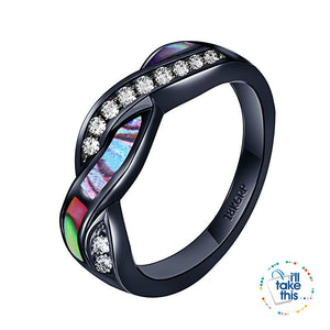 Black Gold-Filled Rainbow RING, Romantic Colorful Shell Rainbow Cubic Zirconia Cross Ring -9 sizes - I'LL TAKE THIS