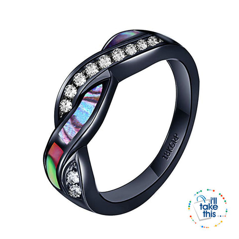 Image of Black Gold-Filled Rainbow RING, Romantic Colorful Shell Rainbow Cubic Zirconia Cross Ring -9 sizes - I'LL TAKE THIS